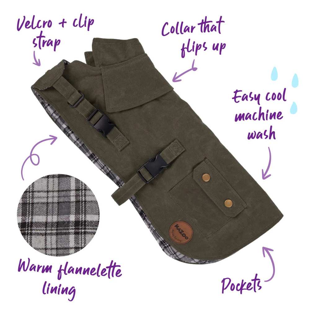 Aussie Oilskin Waterproof Dog Coat, Olive