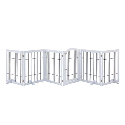 Wooden Dog Pen and Six Panel Pet Gate, White