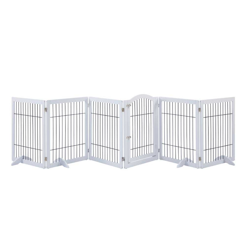 Wooden Dog Pen and Six Panel Pet Gate, White