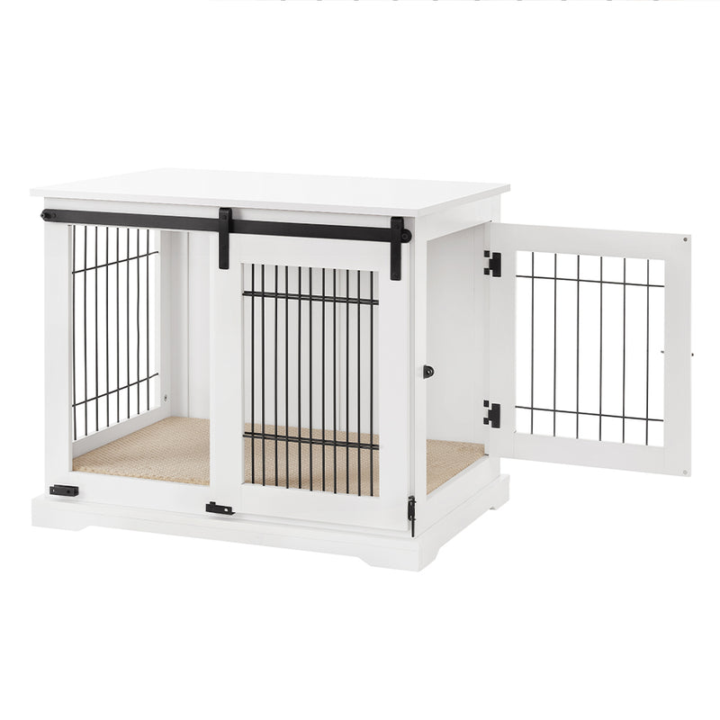 Sliding Door Wooden Dog Crate, White