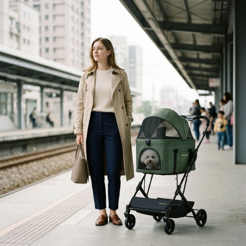 Ibiyaya Travois Tri-Fold Pet Travel System, Bronze Green