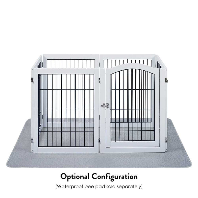Wooden Dog Pen and Six Panel Pet Gate, White