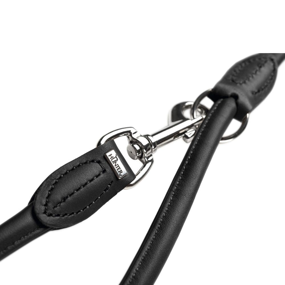 Hunter Rolled Soft Leather Dog Training Leash, Black