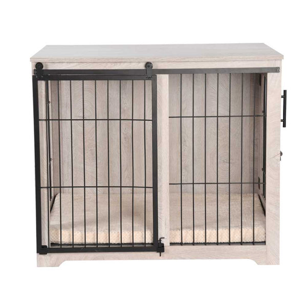 Sliding Door Wooden Dog Crate, Weathered Oak - Main Image