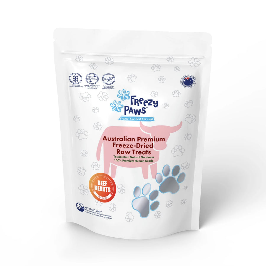 Premium Human Grade Freeze-Dried Raw Pet Treats, Beef Hearts 100g