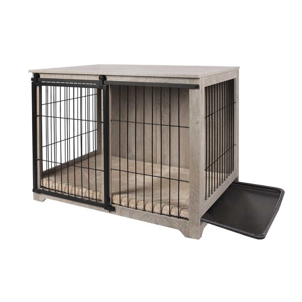 Sliding Door Wooden Dog Crate, Weathered Oak