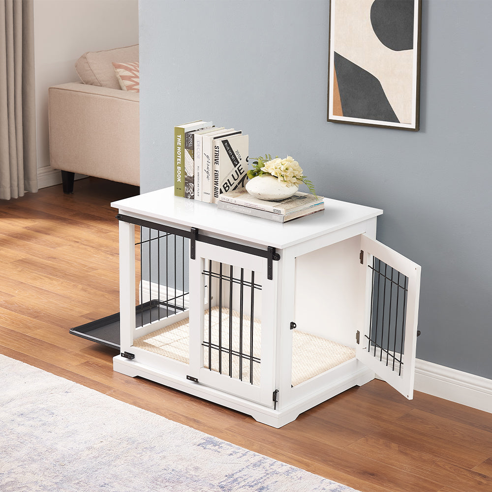 Sliding Door Wooden Dog Crate, White - Modern Pets