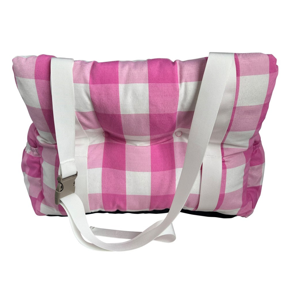 Premium Dog Car Seat, Pink Check
