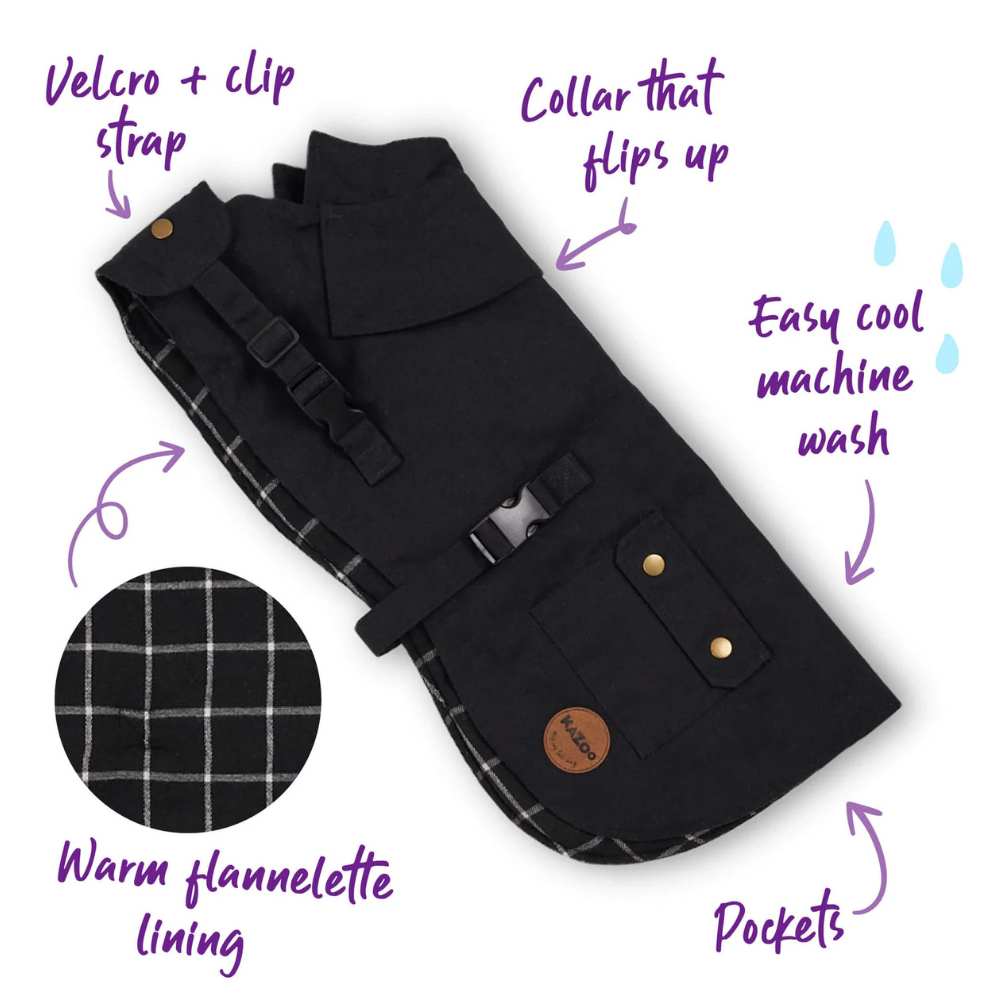 Aussie Oilskin Waterproof Dog Coat, Black