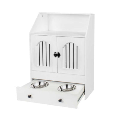 Pet Feeding Station with Storage Cabinet, White