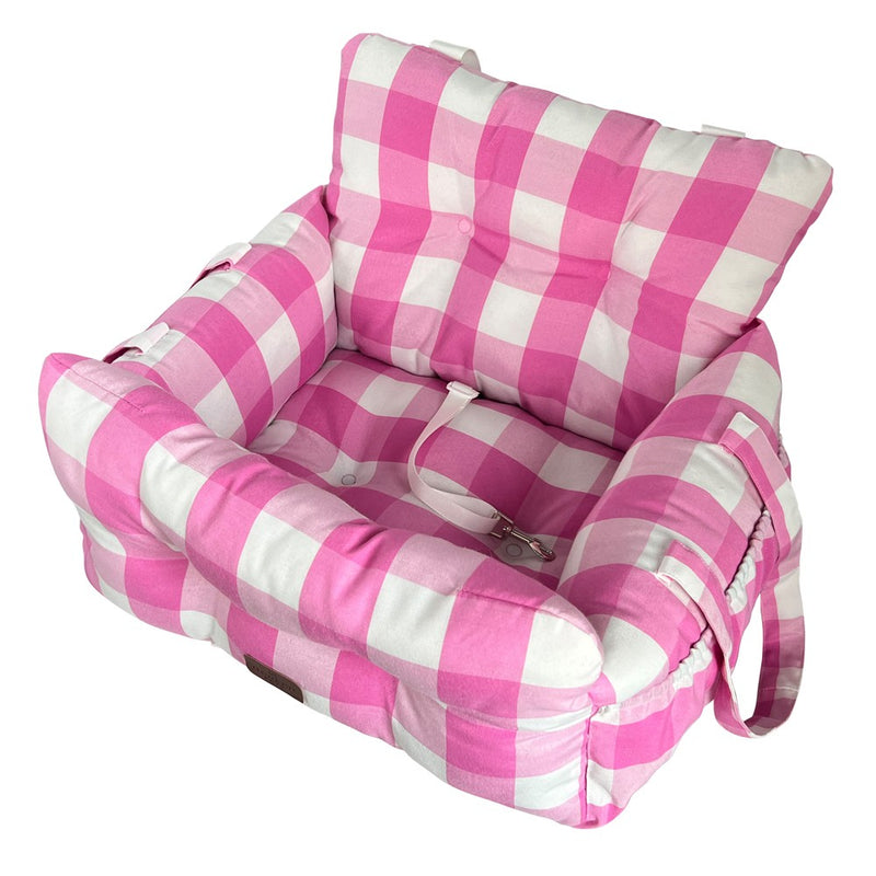 Premium Dog Car Seat for Small Pets, Pink Check