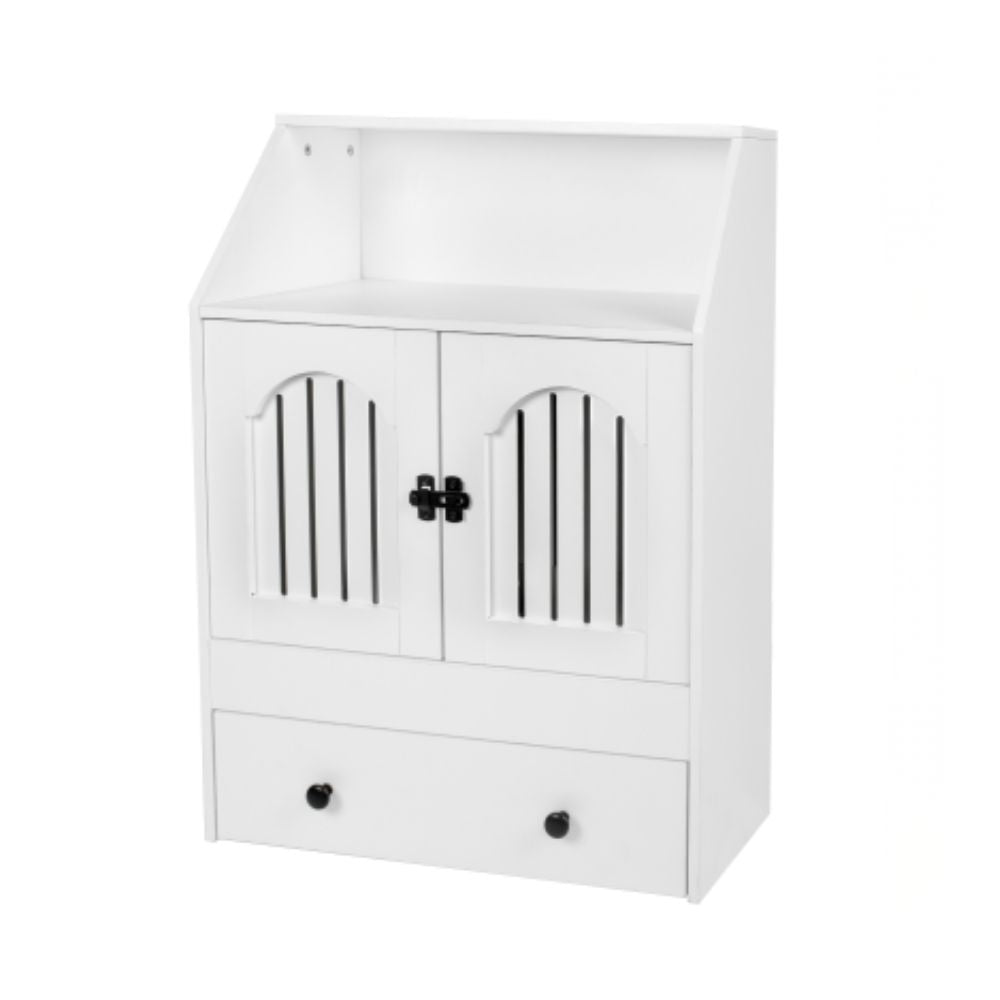 Pet Feeding Station with Storage Cabinet, White