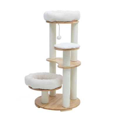 Solid Oak Cat Tree with Corduroy Cushions