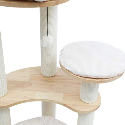 Solid Oak Cat Tree with Corduroy Cushions