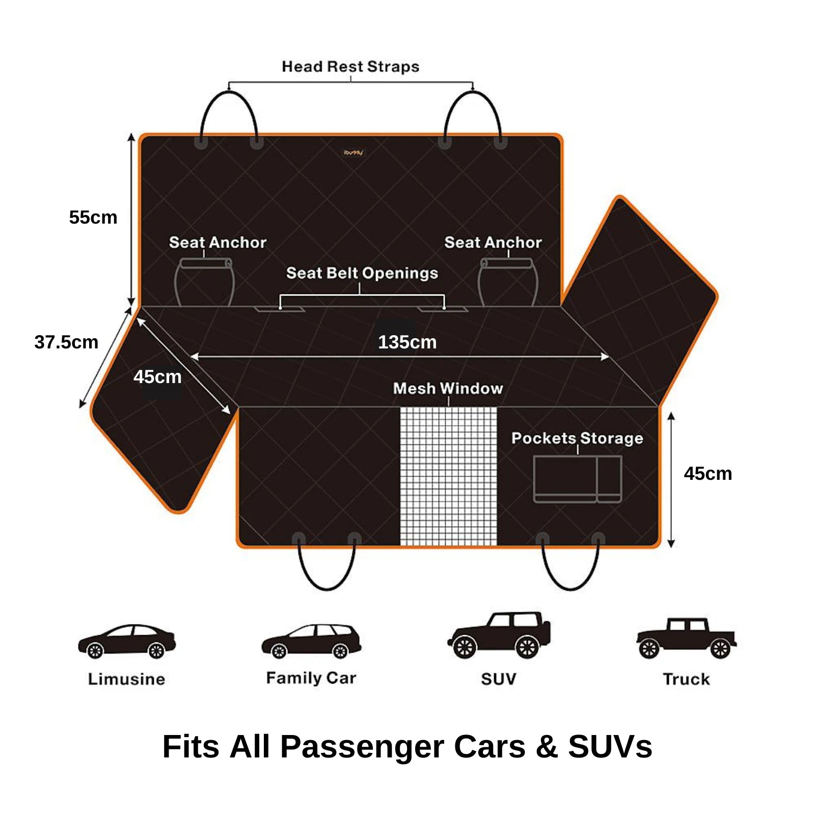 iBuddy Dog Seat Cover Car Hammock With Mesh Window