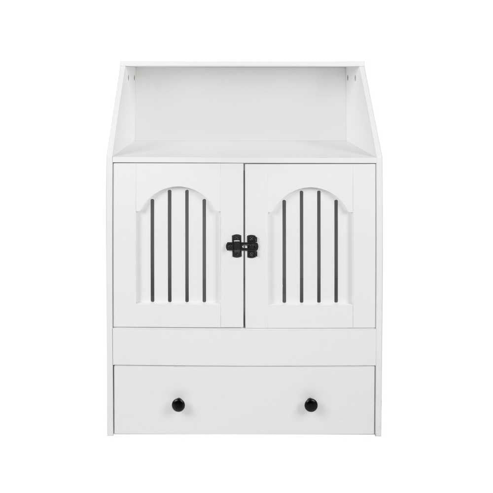 Pet Feeding Station with Storage Cabinet, White