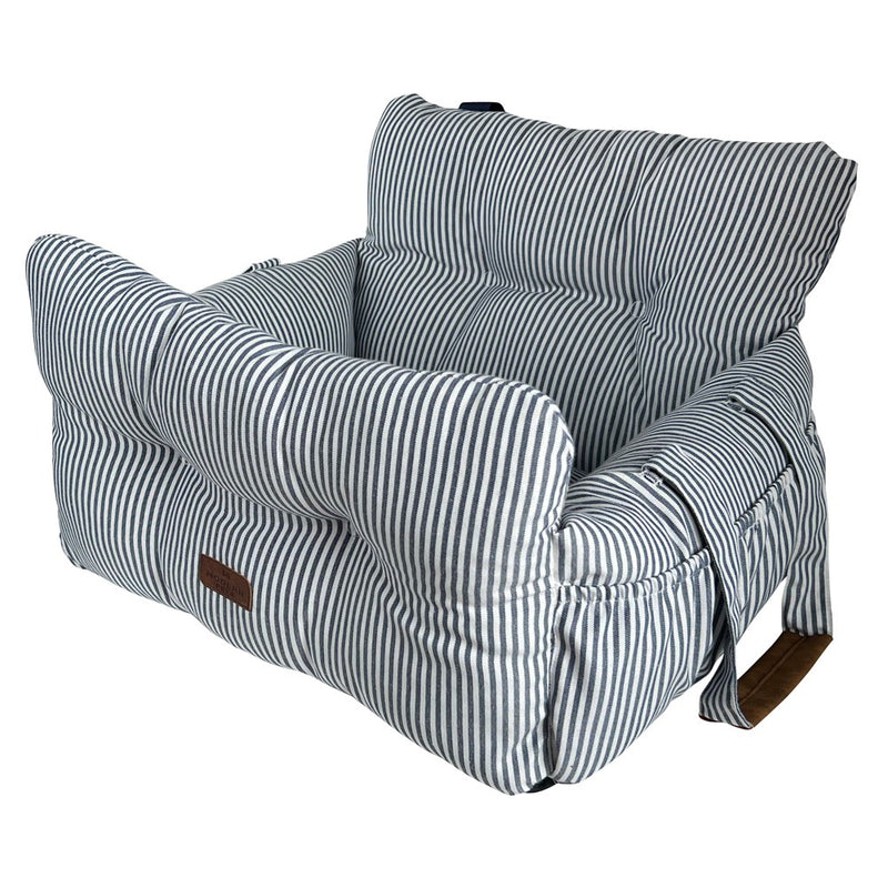 Premium Dog Car Seat for Small Pets, Blue Denim Stripe