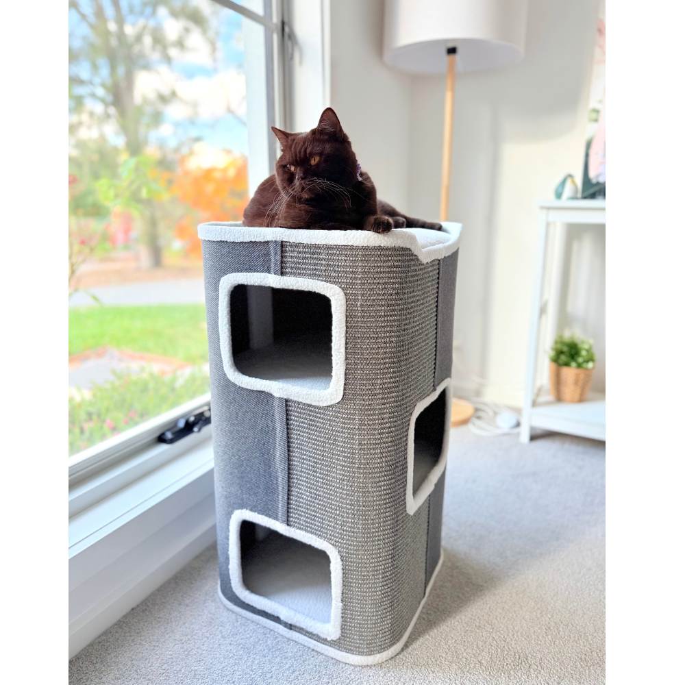 Tri-Level Square Cat Condo with Sherpa Lining