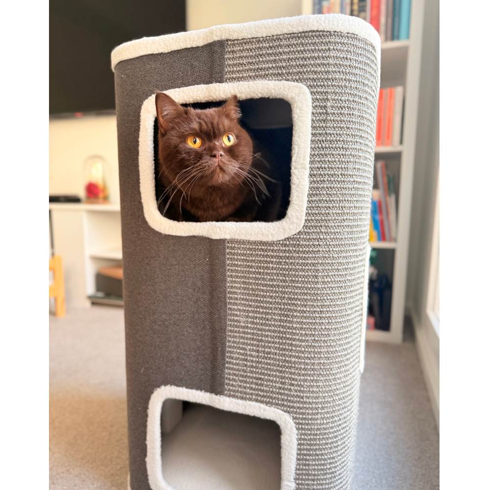 Tri-Level Square Cat Condo with Sherpa Lining