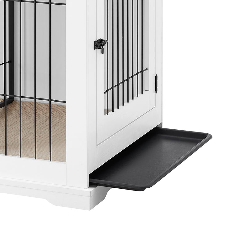 Sliding Door Wooden Dog Crate, White