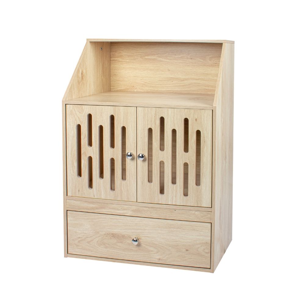 Pet Feeding Station with Storage Cabinet, Light Oak