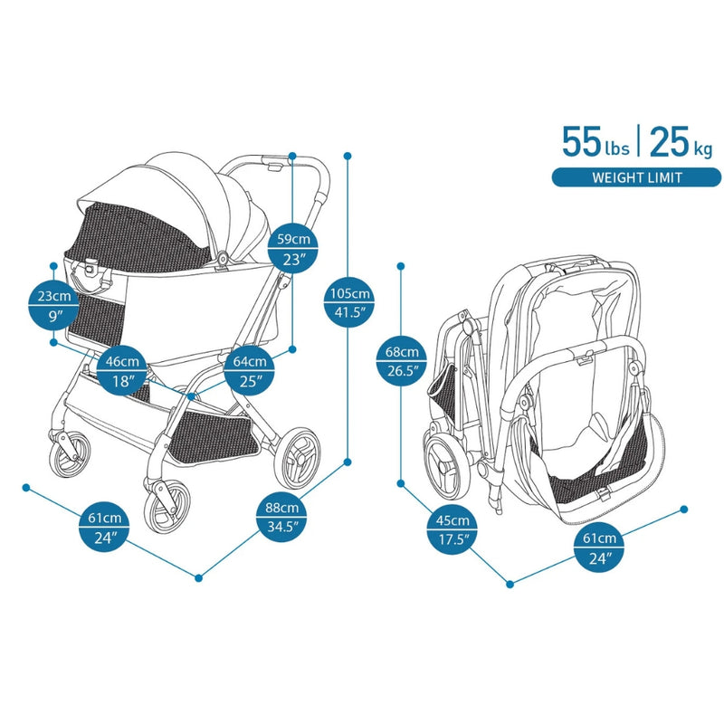 Ibiyaya HUE-GO Detachable Pet Stroller & Capsule, Stone Grey