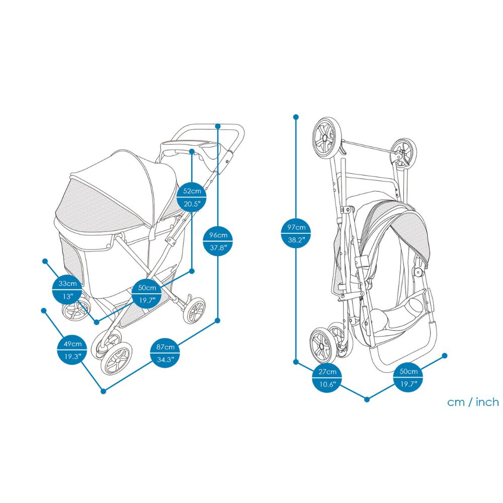 Ibiyaya Easy Strolling Pet Buggy Pram, Simple Grey