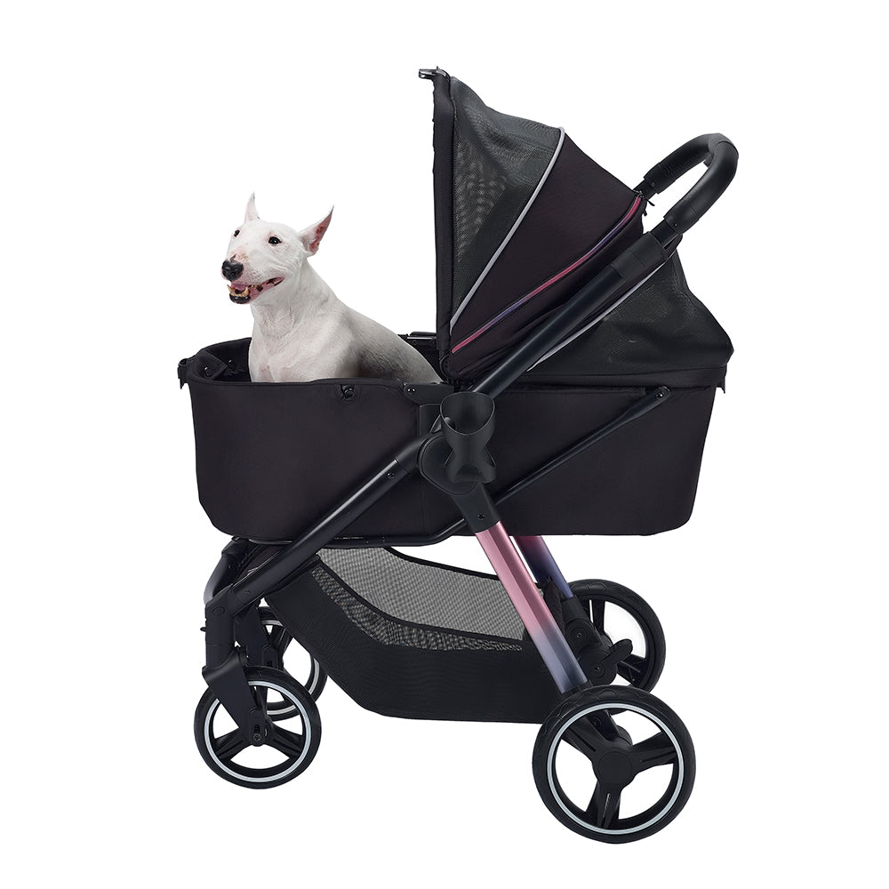 Ibiyaya Retro Luxe Pet Stroller for Cats & Dogs, Prism Black