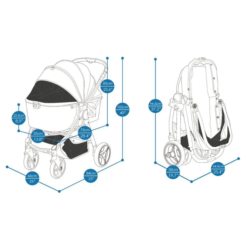 Ibiyaya Retro Luxe Pet Stroller for Cats & Dogs, Prism Black