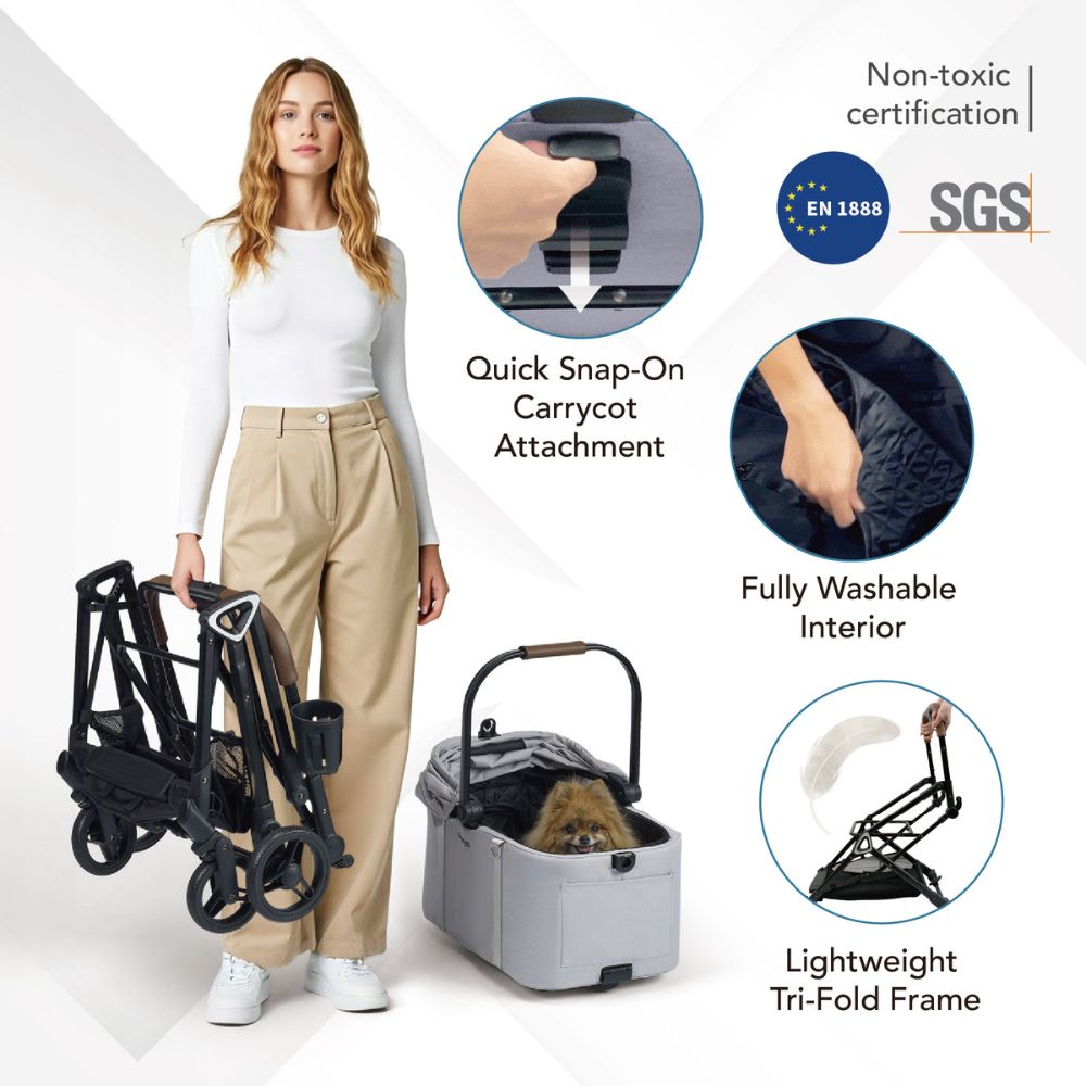 Ibiyaya Tinker Small Detachable Pet Stroller, Silver Grey