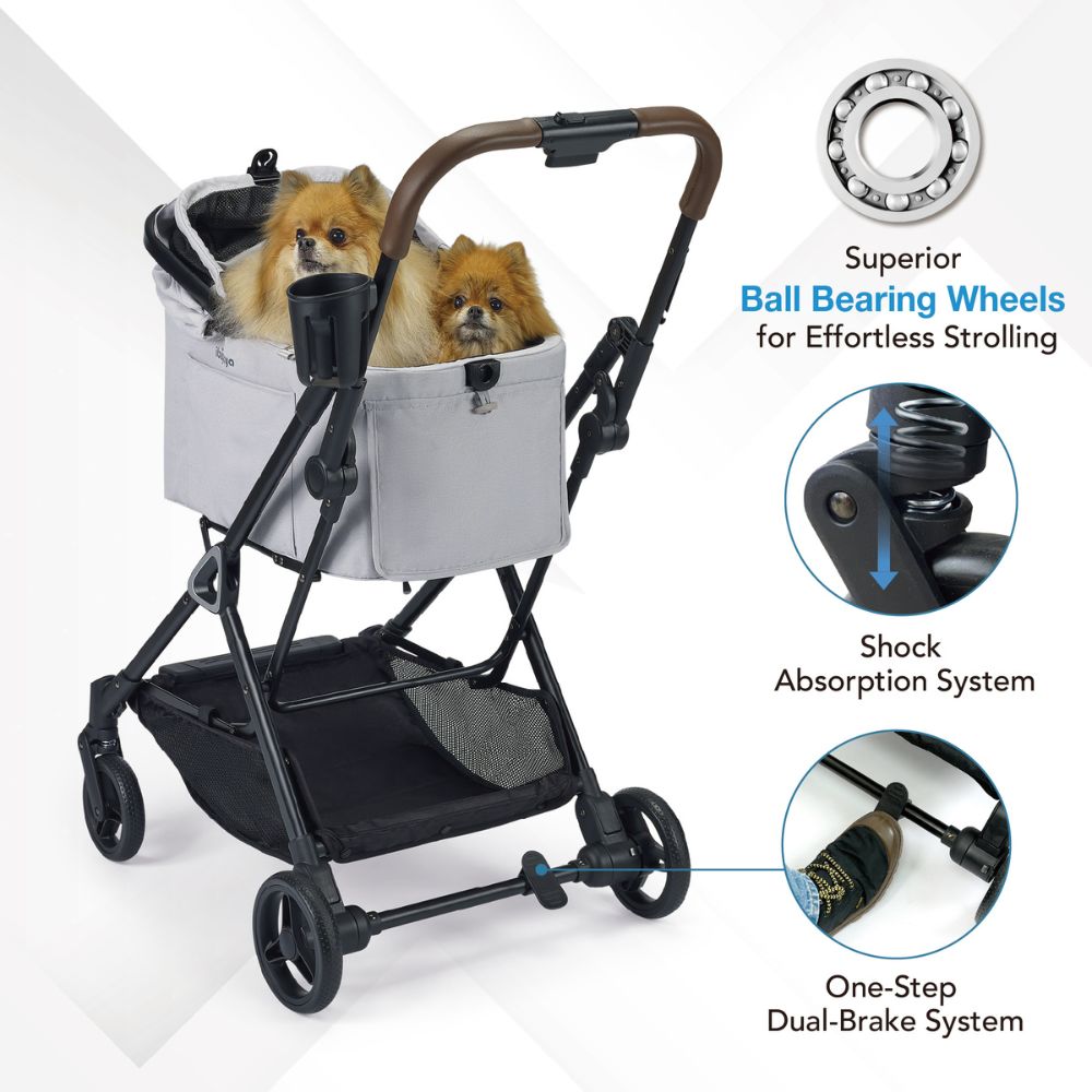Ibiyaya Tinker Small Detachable Pet Stroller, Silver Grey