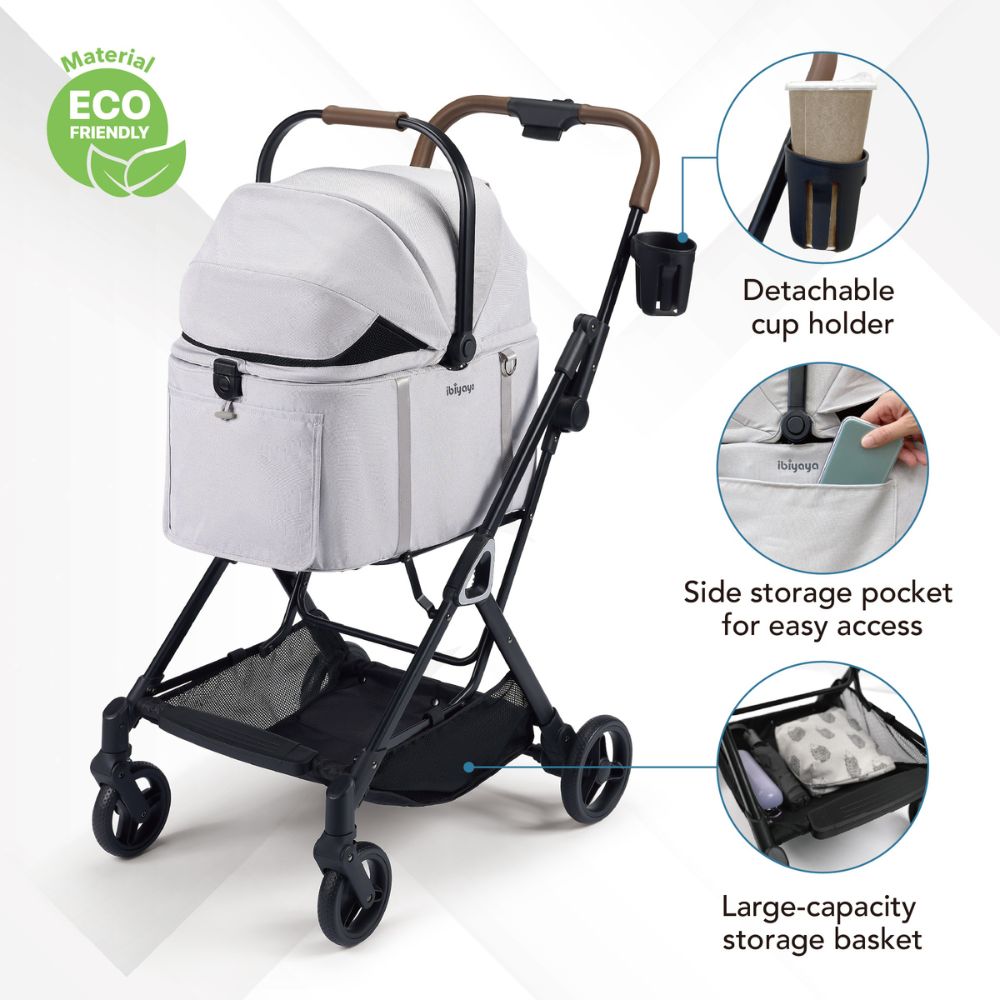 Ibiyaya Tinker Small Detachable Pet Stroller, Silver Grey