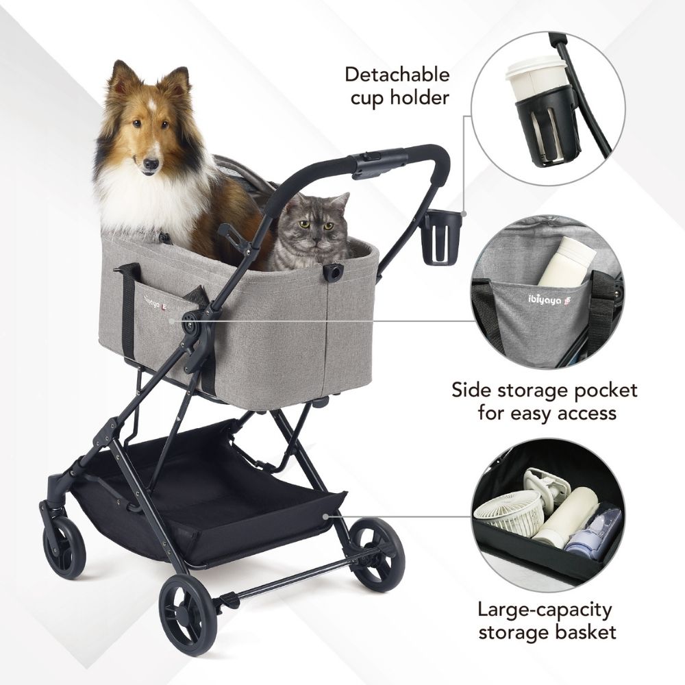 Ibiyaya Travois Tri-Fold Pet Travel System, Taupe Grey