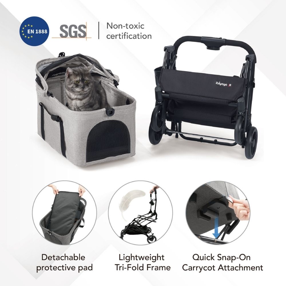 Ibiyaya Travois Tri-Fold Pet Travel System, Taupe Grey