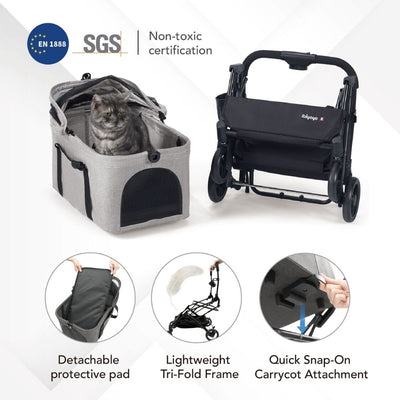 Ibiyaya Travois Tri-Fold Pet Travel System, Taupe Grey
