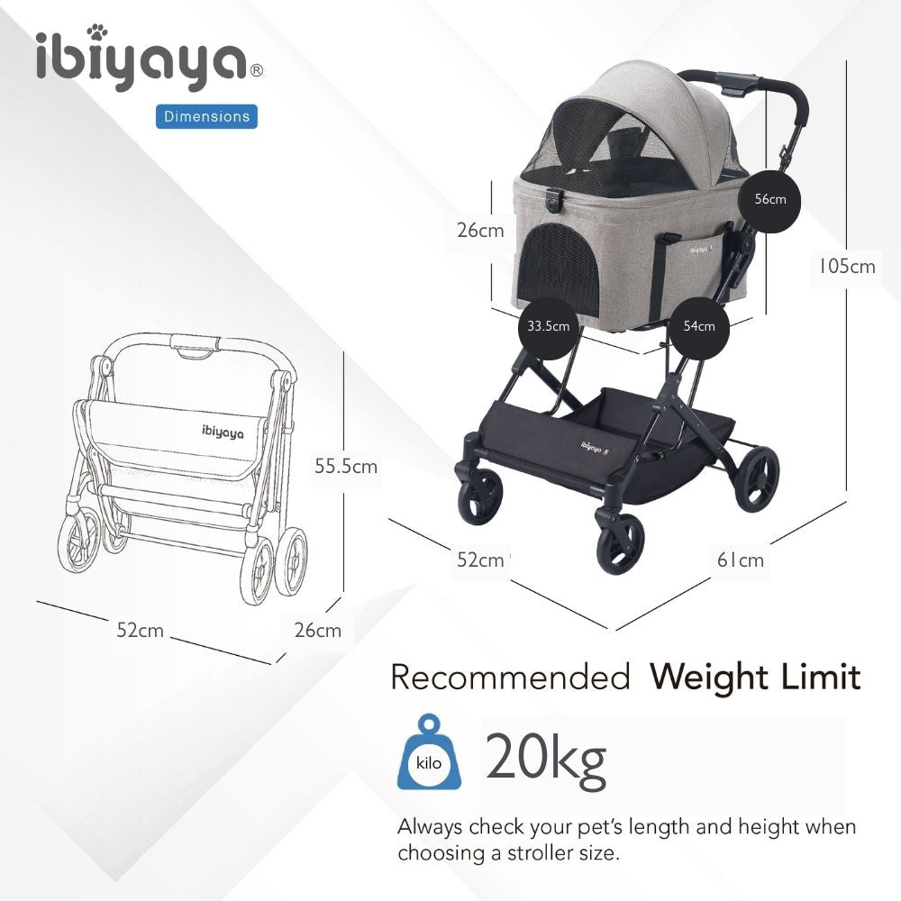 Ibiyaya Travois Tri-Fold Pet Travel System, Taupe Grey