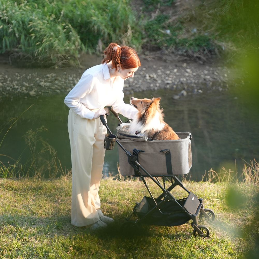 Ibiyaya Travois Tri-Fold Pet Travel System, Taupe Grey