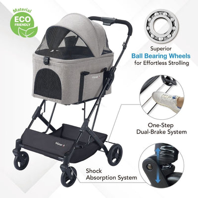 Ibiyaya Travois Tri-Fold Pet Travel System, Taupe Grey