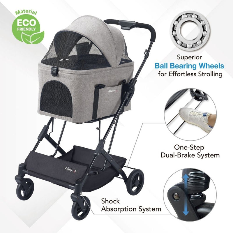 Ibiyaya Travois Tri-Fold Pet Travel System, Taupe Grey