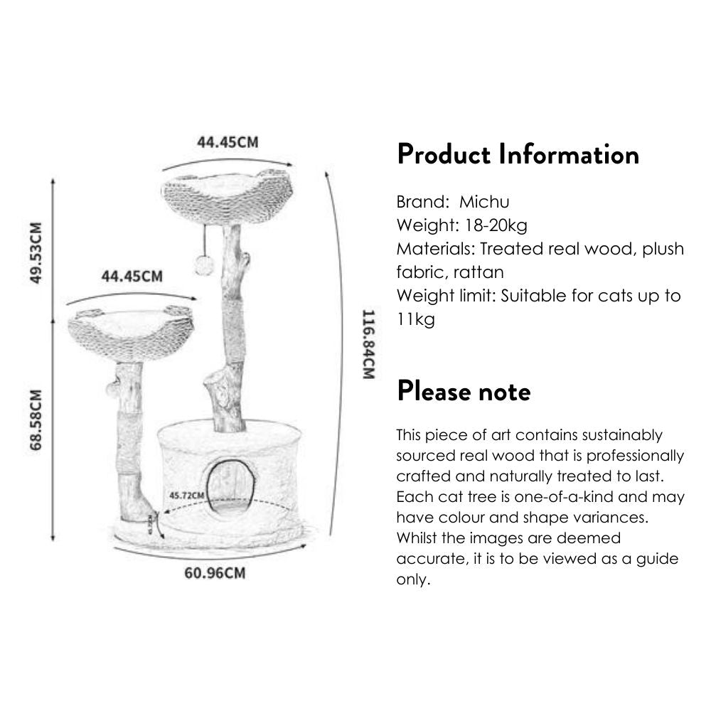 Michu Premium Real Wood Cat Tree | Large