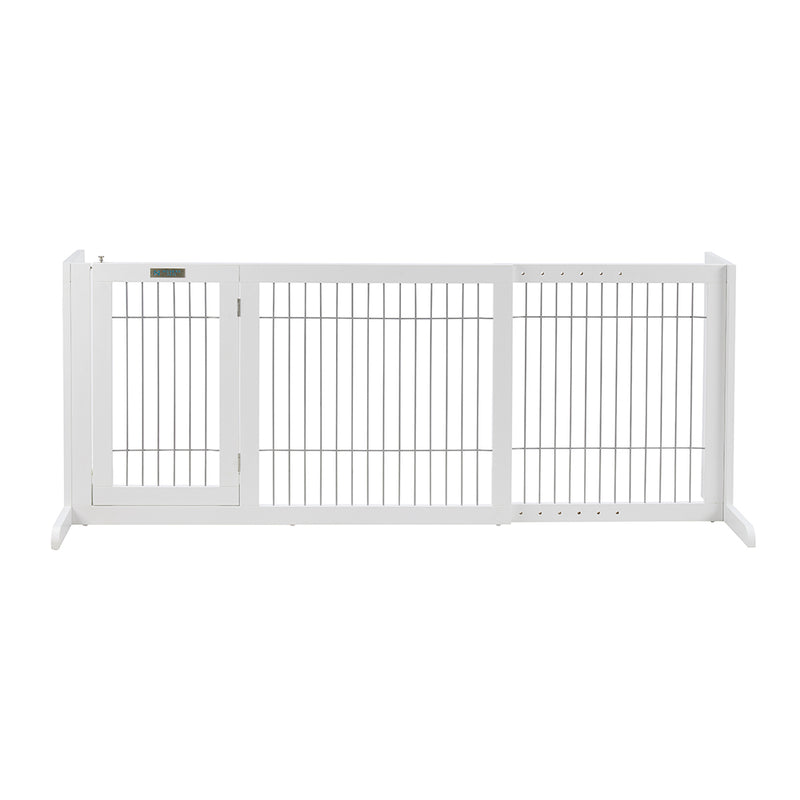 Freestanding Retractable Wooden Dog Barrier with Gate Modern Pets
