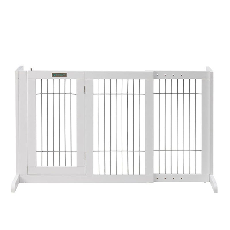 Freestanding Retractable Wooden Dog Barrier with Gate Modern Pets