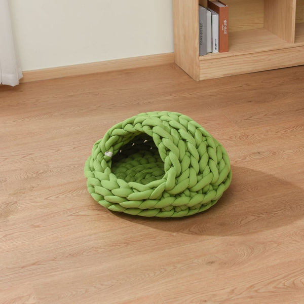 Michu Chunky Knit Soft Cat Bed Cave, Olive Green Modern Pets