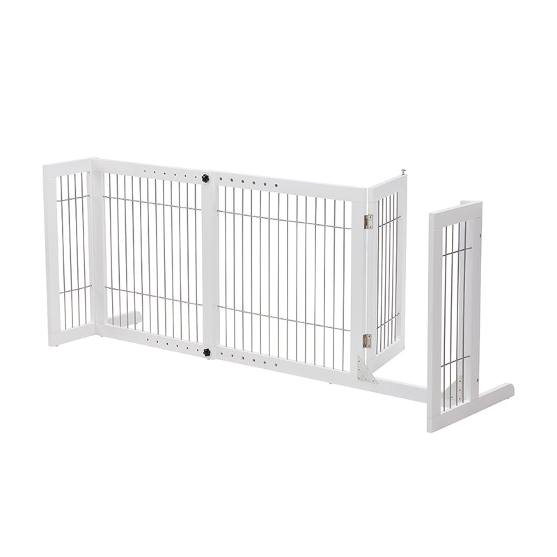 Freestanding Retractable Wooden Dog Barrier with Gate Modern Pets