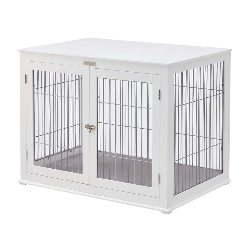 Solid Top Wooden Dog Crate, White