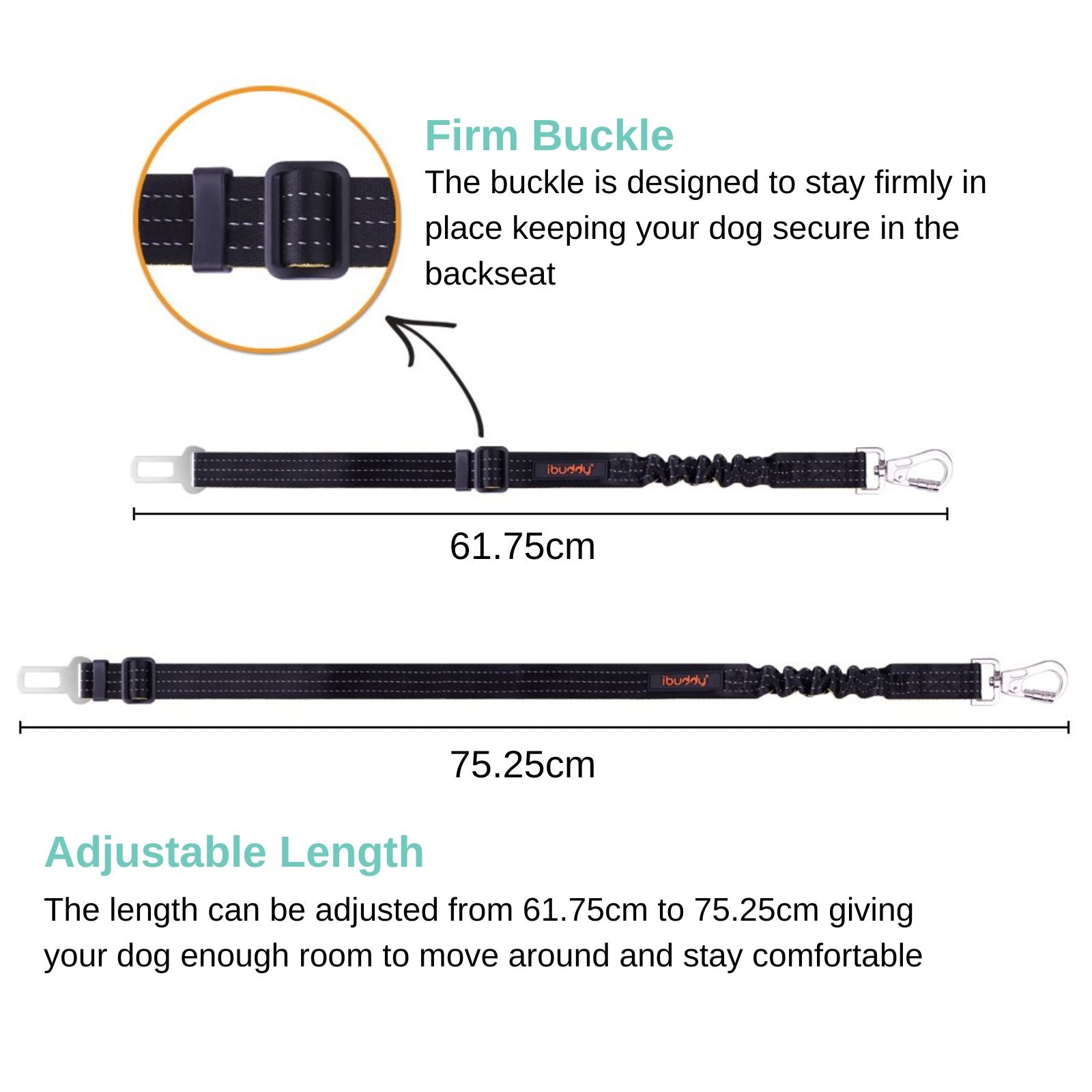 iBuddy Dog Seat Belt for Cars with Locking Carabiner