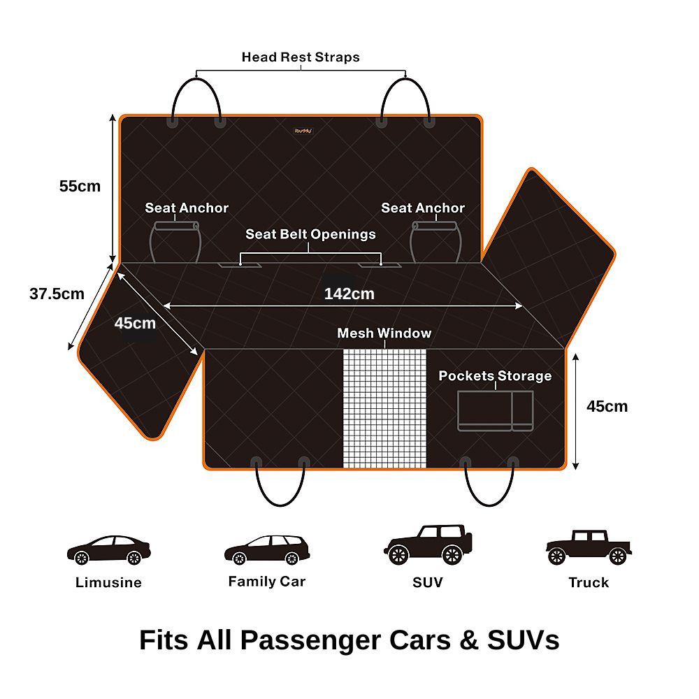 iBuddy Premium Dog Seat Cover Car Hammock with Window