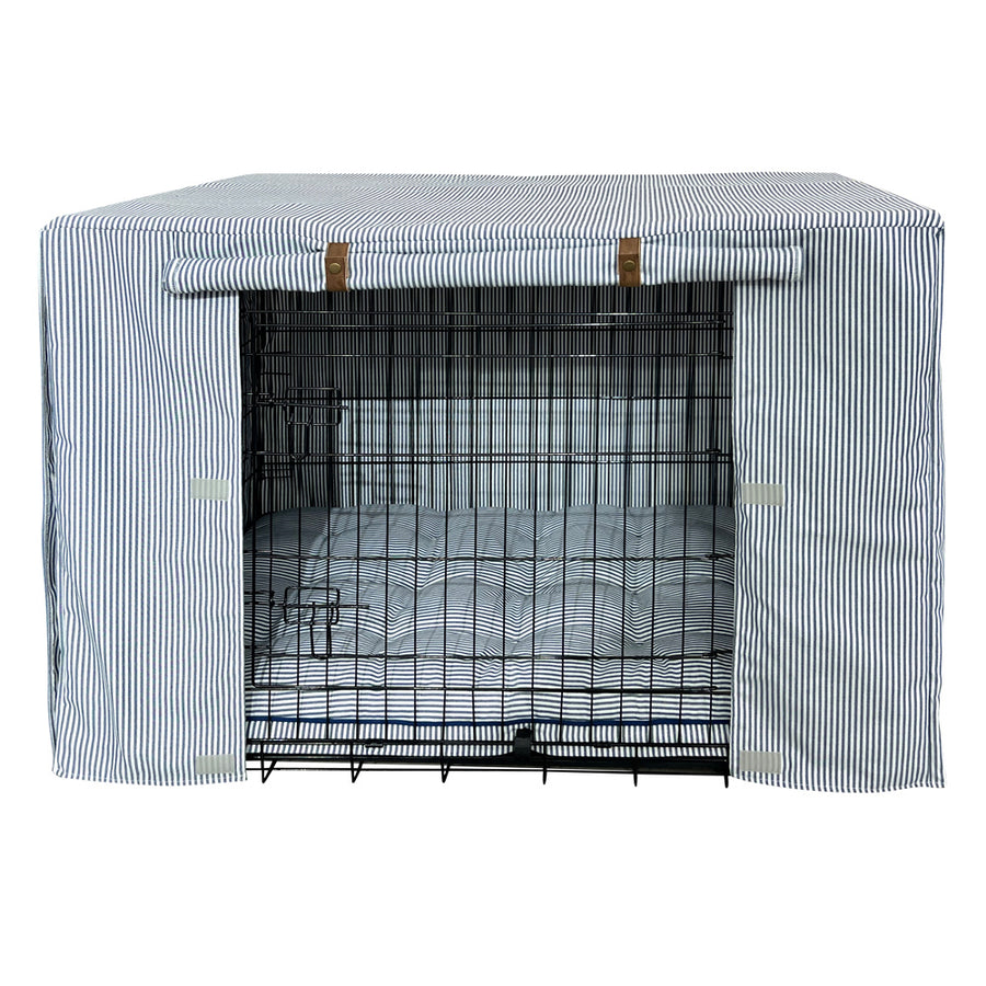 Premium Dog Crate Cover, Blue Denim Stripe