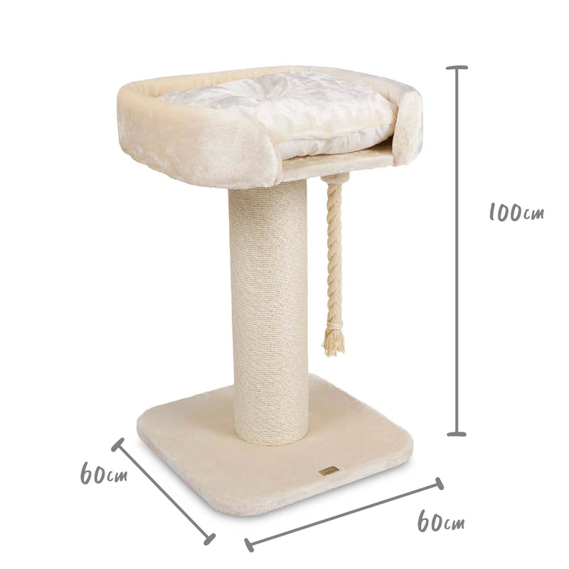 High Bed Scratching Post for Large Cats, Cream Plush