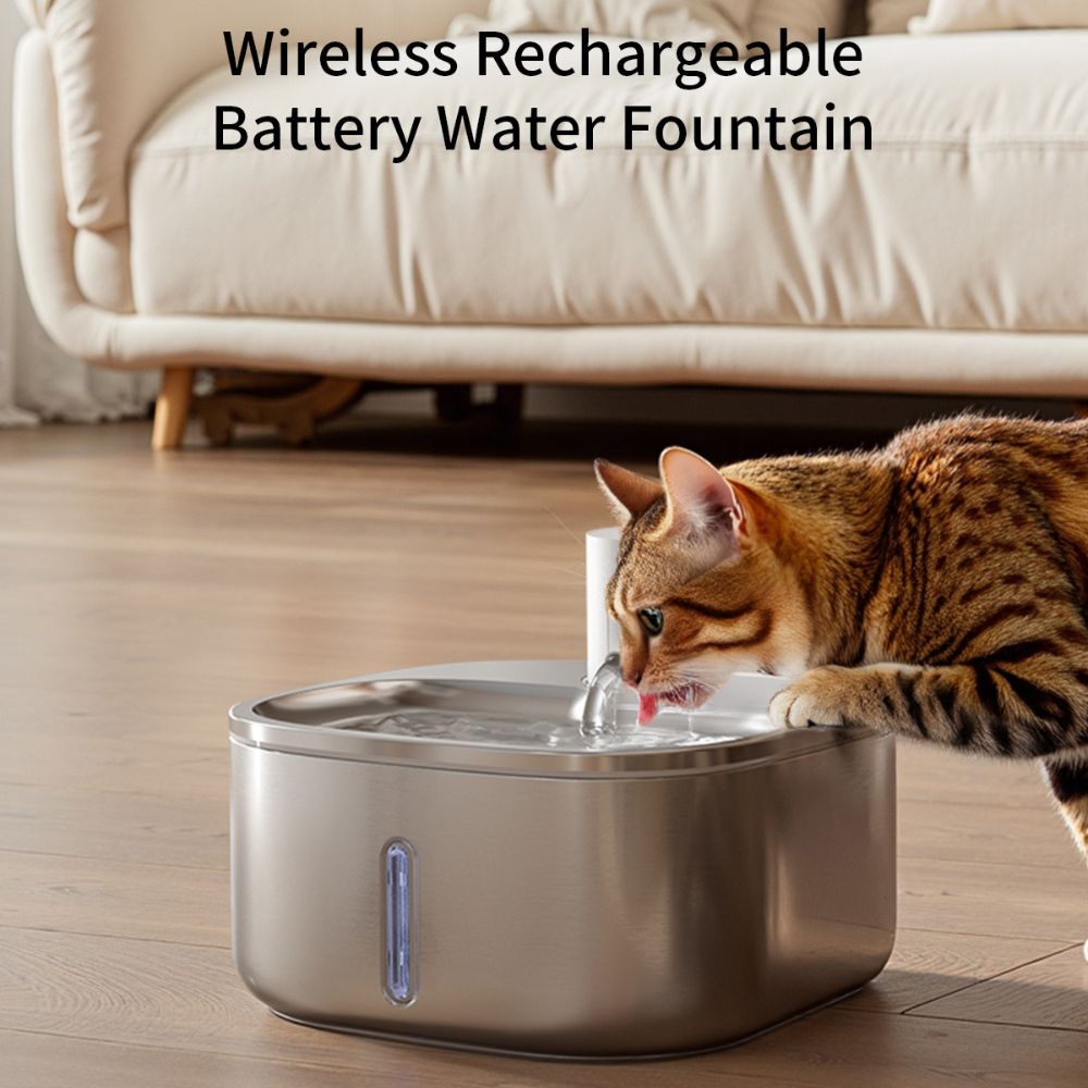 Cordless Sensor Pet Water Fountain, Stainless Steel